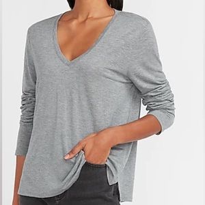 Relaxed Long Sleeve V-Neck Tee - Gray